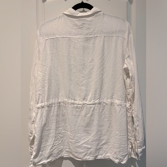 DKNY White Button Down Cinch Tie Waist Linen Shirt - Picture 4 of 6